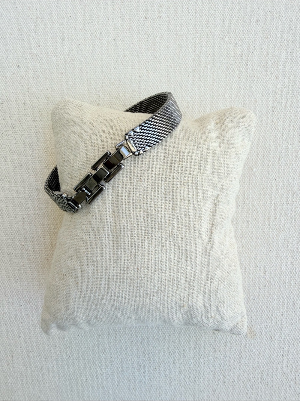*Mesh Bracelet Band* KEEP COLLECTIVE Retired Hematite Adjustable Fold Over Clasp